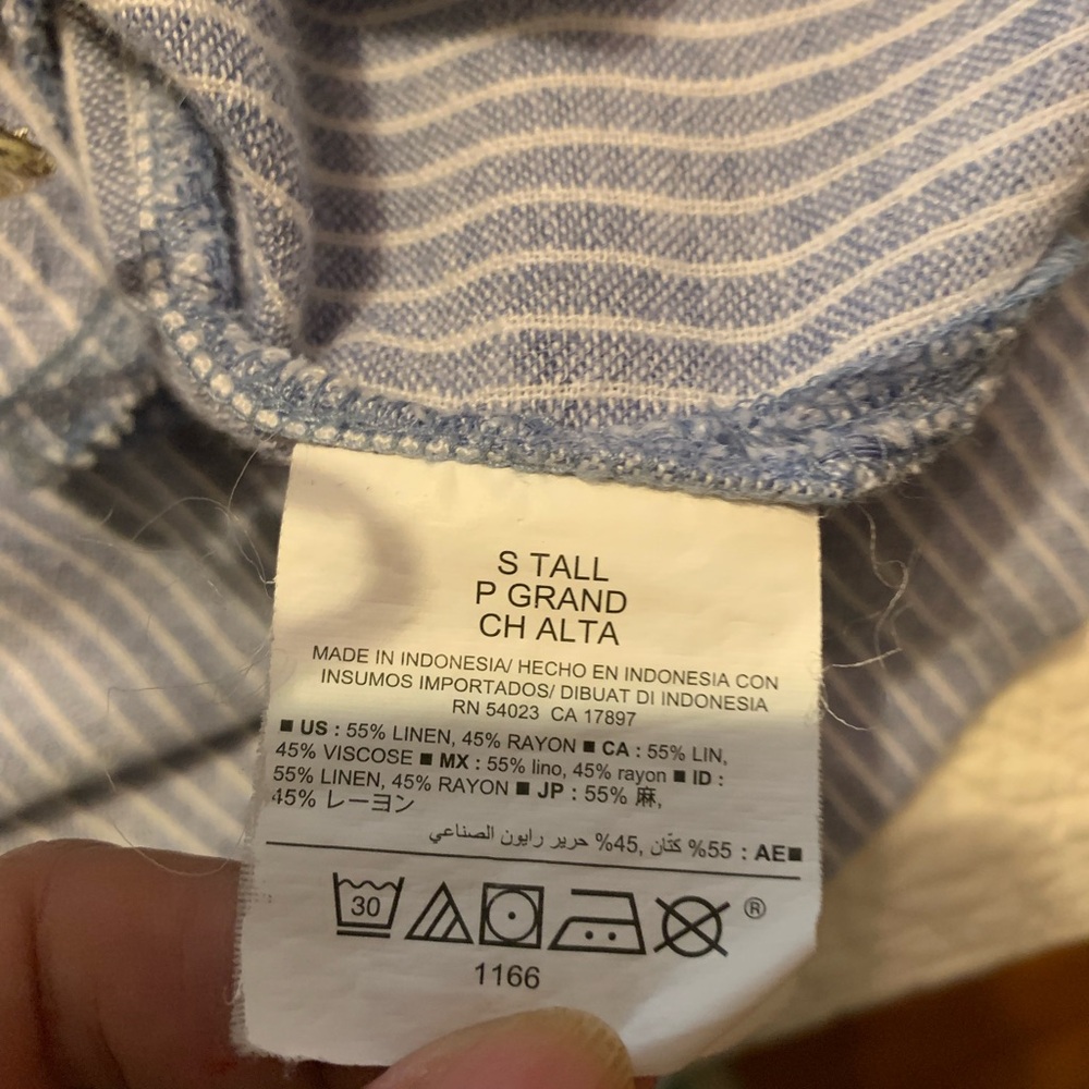 Light Blue Striped Linen Shirt Dress Long Sleeve Size Small/Tall - Picture 8 of 13